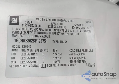 2008 Chevrolet Silverado 2500Hd Ltz from USA, damaged, VIN 1GCHK23628F192751